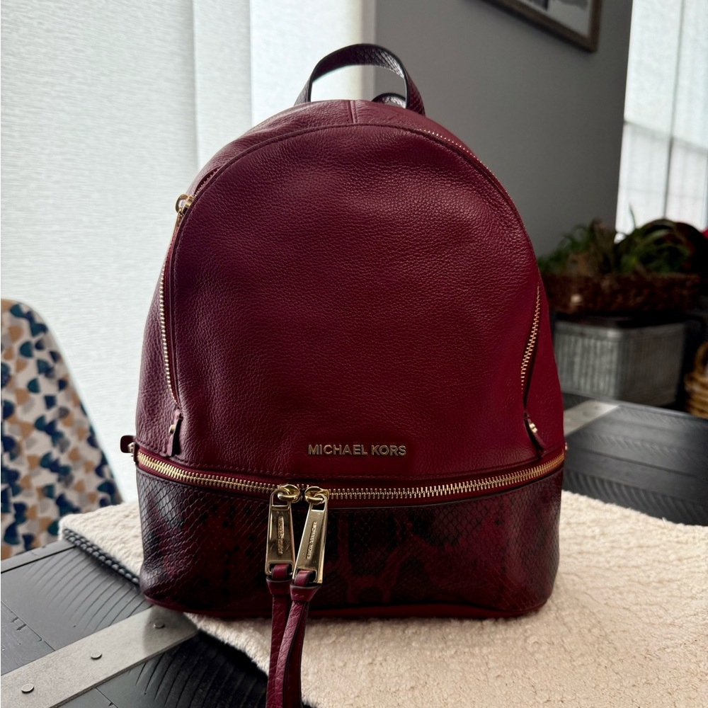 Michael Kors Burgundy Snake Skin Backpack